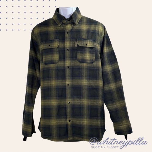 Biltwell Other - Biltwell Flannel Button Down Western Green & Black Long Sleeve Mens Shirt Medium